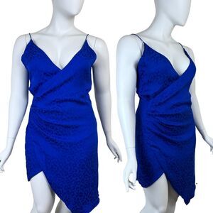 Cushnie Target Women Size 12 Blue Asymmetrical Animal Print Satin Mini Dress